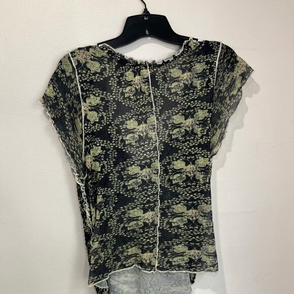 Free People Oh My Baby Ruched Animal Print Cropped Sheer Top Size XL - Picture 3 of 11